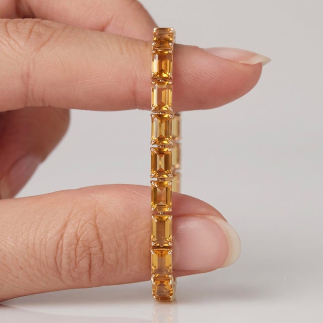 Natural Citrine Tennis Bracelet | Emerald Cut Gemstone Bracelet | November Birthstone Bracelet For Sale - Image 4 of 4