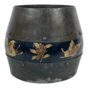 Certified Antique Chinese Elm & Fir Wooden Rice Measuring Container / Bucket Anhui Province With Gold Butterflies and Moths, Qing Dynasty
