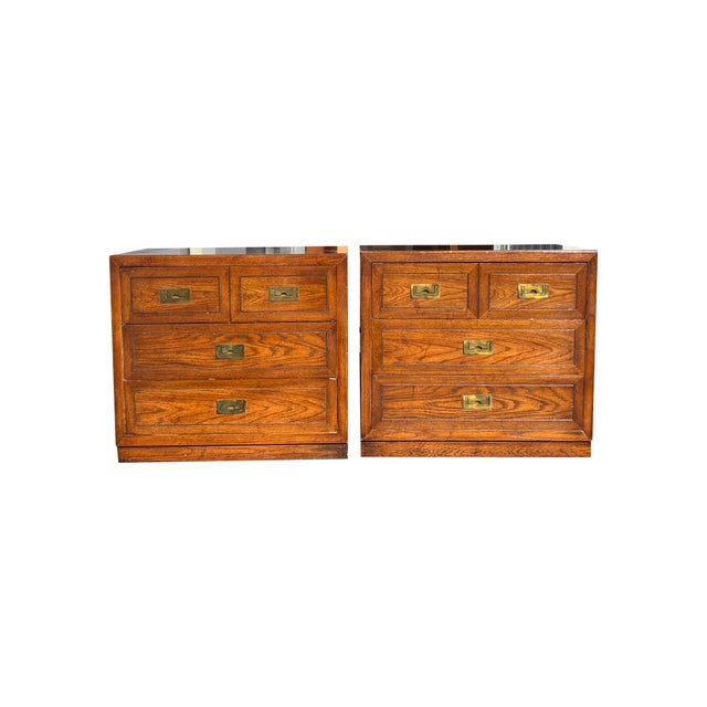 Vintage Pair Set Campaign Dressers With Brass Hardware in Henredon Style by Dixie For Sale - Image 12 of 12