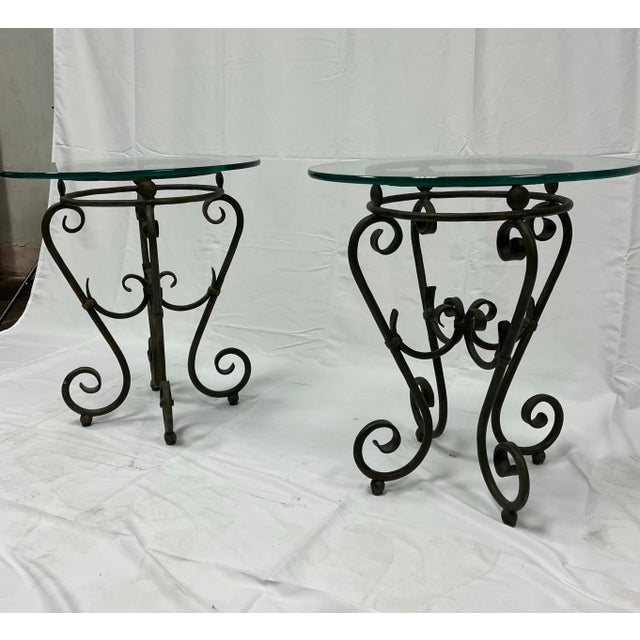 Vintage Scrolled Iron Glass Top Side Tables For Sale In New York - Image 6 of 6