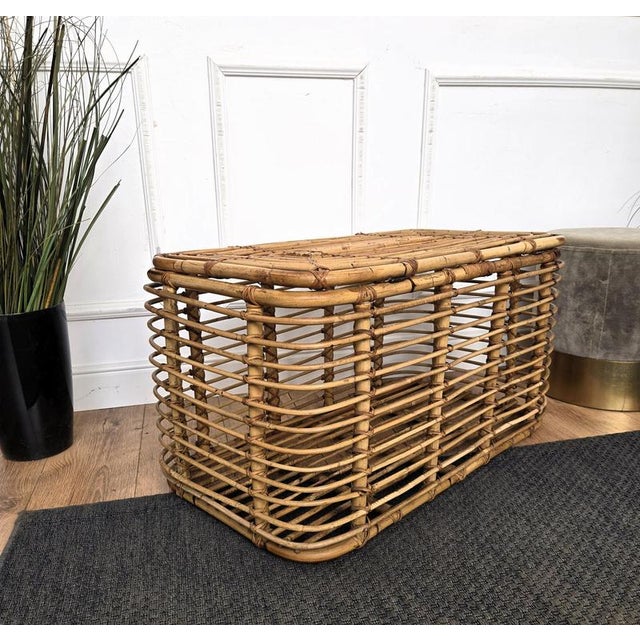 French Riviera Bamboo Rattan Basket Container, Italy, 1960s For Sale - Image 8 of 9