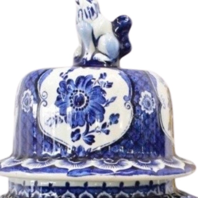 1960s Vintage Delft Pottery Blue and White Covered Urns For Sale - Image 5 of 5