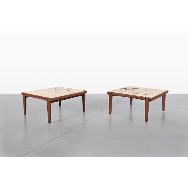 1960s Mid-Century Modern Walnut and Faux Marble Side Tables For Sale - Image 5 of 13