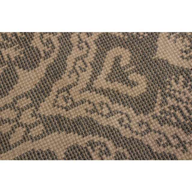 Textile 1990s Shabby Chic Modern Green/Ivory Wool & Silk Rug - 4'0 X 5'11 For Sale - Image 7 of 8