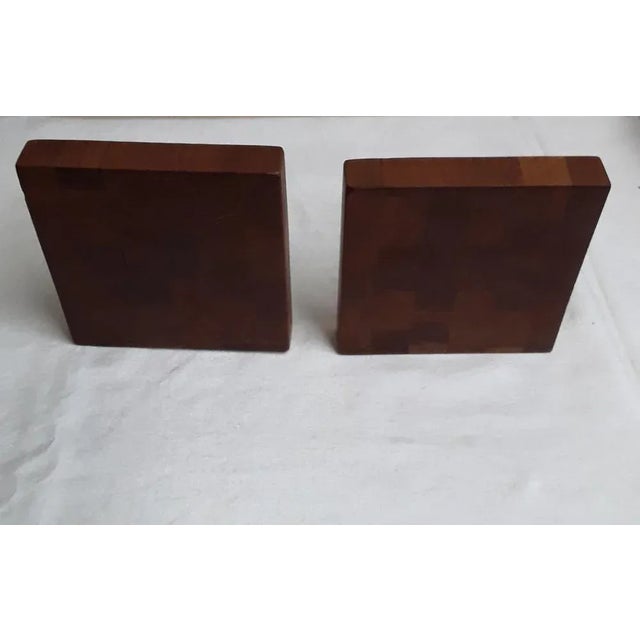 Vintage Danish Bookends in Black Painted Iron Sheet with Parqueted Teak Supports, 1970s, Set of 2 For Sale - Image 3 of 5