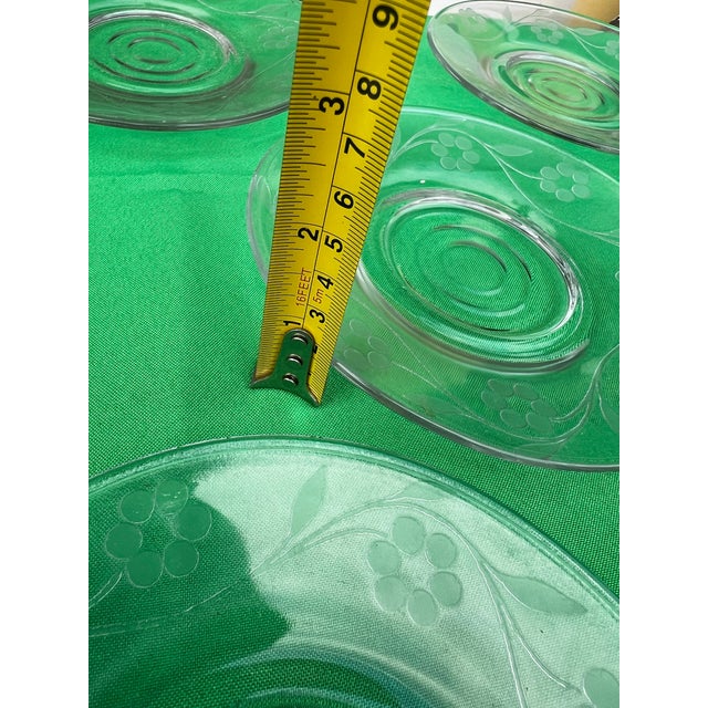 Transparent 1970s Collection of Small Etched Floral Glass Plates- Set of 10 For Sale - Image 8 of 8