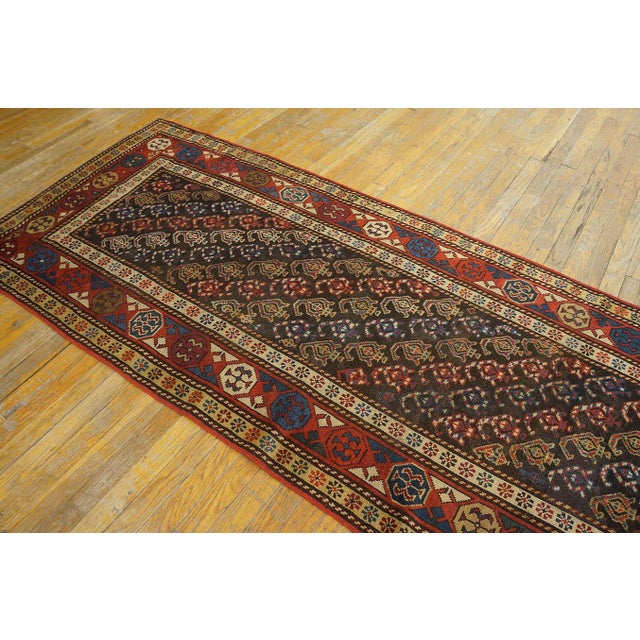 Early 20th Century 1900s Blue Navy Geometric Tribal Caucasian Moghan Runner Rug 3' X 9'6" Handknotted Wool Carpet For Sale - Image 5 of 18