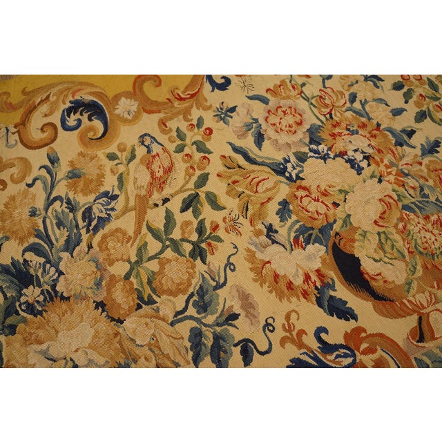 Early 18th Century 1700s Ivory Yellow Floral Antique French Tapestry Rug 3' X 6' Flatweave Wool Silk Carpet For Sale - Image 5 of 9
