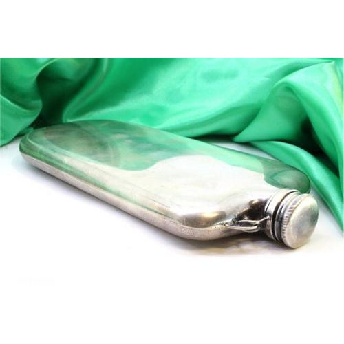 Silver Hip Flask with Top Bands, Central Monogram Card and Screw Cap For Sale - Image 5 of 7