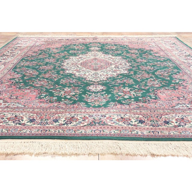 Green Vintage Chinese Wool and Silk Tabriz Rug - 08'00 X 10'01 For Sale - Image 8 of 9