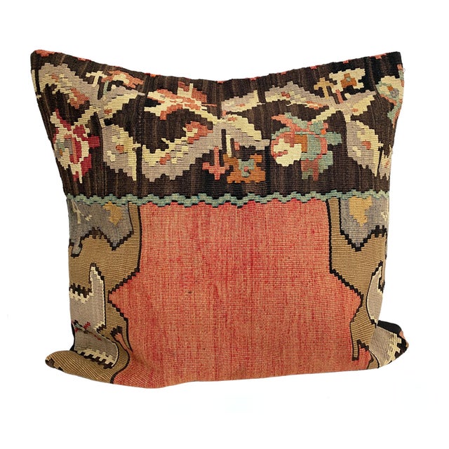 Custom Made Old Turkish Tribal Kilim Pillow Cover 24" by 24" For Sale In New York - Image 6 of 10