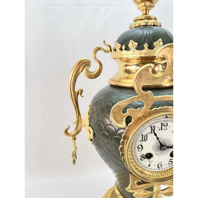 Large Art Nouveau Golden Bronze Clock, 1890s For Sale - Image 6 of 15