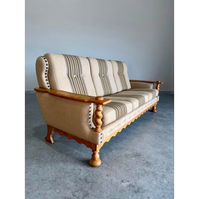 Vintage Danish Brutalist Henning Kjaernulf Style 3 seat sofa. Light cream wool upholstery with traditional Scandinavian...