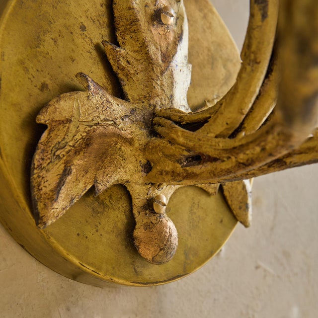 Brass Italian Gilt Leaf Wall Sconce, 1960s - 2 Available For Sale - Image 8 of 9