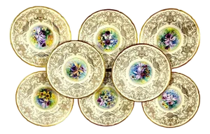 8 Orchid Conservatory Service Plates Painted and Signed E. Challinor for Pickard
