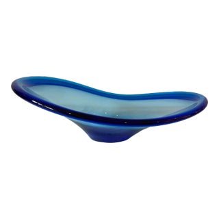 Per Lutken for Holmegaard Blue Asymmetrical Bowl, 1950's/60's For Sale
