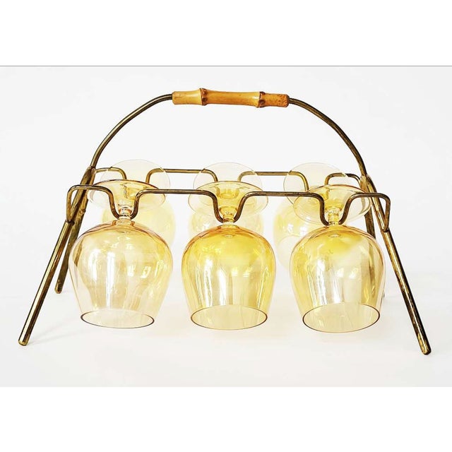 1950s Mid-Century Modern Bamboo and Brass Cognac Glass Rack, 1950s For Sale - Image 5 of 5