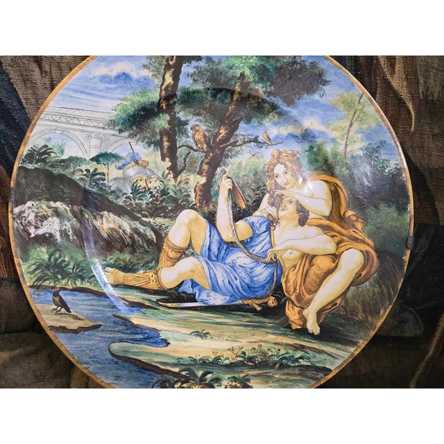 19th Century Italian Charger with Rinaldo and Armida Motif from Istoriato Maiolica, 1880 For Sale - Image 4 of 13