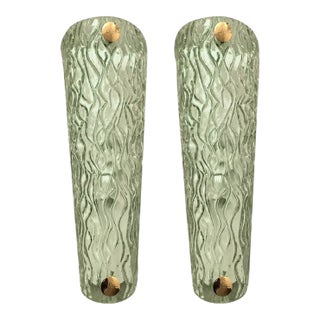 Monumental Green Murano Glass Wall Sconces From Italy – Set of Two For Sale