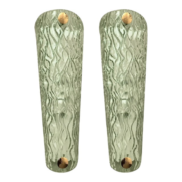 Monumental Green Murano Glass Wall Sconces From Italy – Set of Two For Sale
