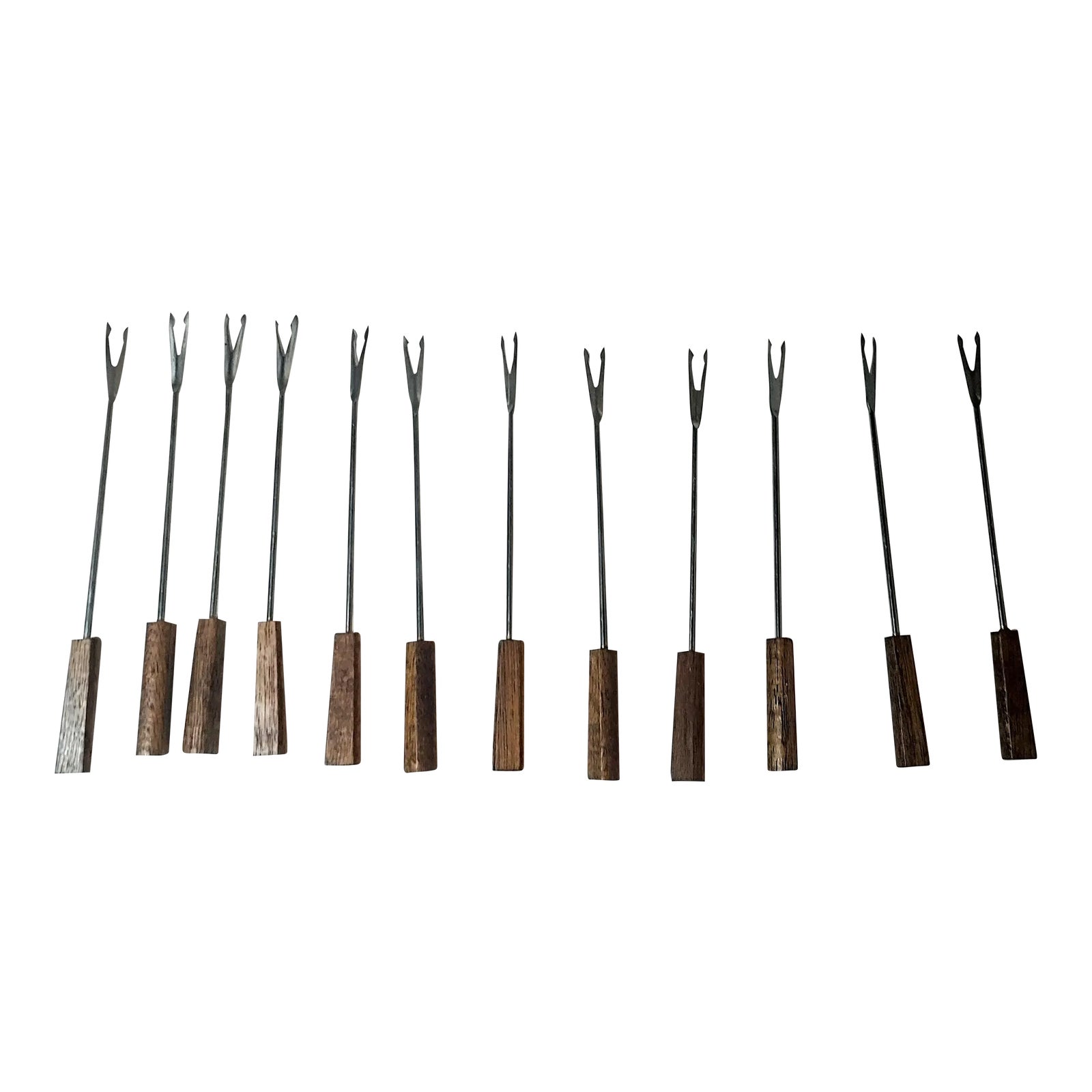 Vintage Walnut and Stainless Steel Fondue Forks Set of 12 Chairish