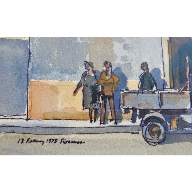 Mediterranean 1978 Syracuse Italy Cityscape Watercolor Painting For Sale - Image 3 of 4