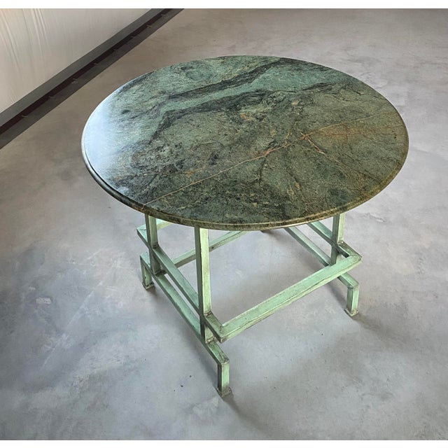 Teal Green Marble Postmodern Center Table With Teal Steel Base For Sale - Image 8 of 15