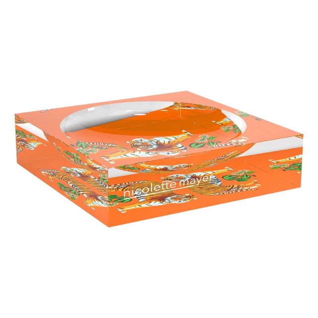 Tiger Seeing Double Orange Acrylic Candy Catchall Dish, Small For Sale