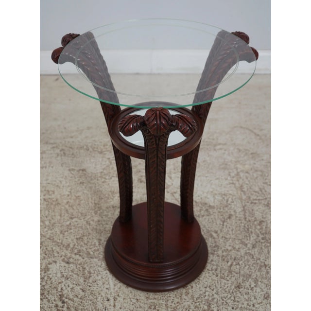 Hollywood Regency Pair Hollywood Regency Plum Carved Glass Top Lamp Tables For Sale - Image 3 of 12