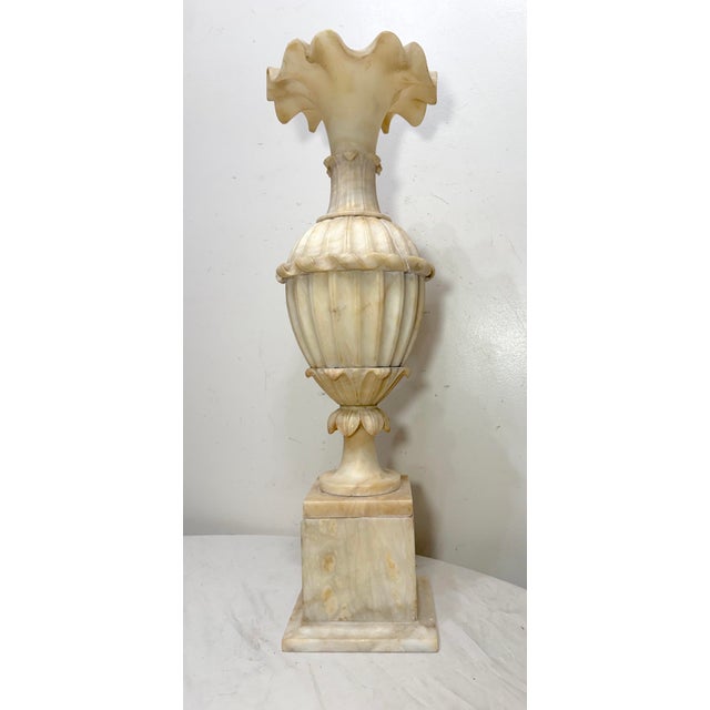 Victorian Huge Antique 1800's Hand Carved Alabaster Stone Marble Urn Flower Vase Sculpture For Sale - Image 3 of 15