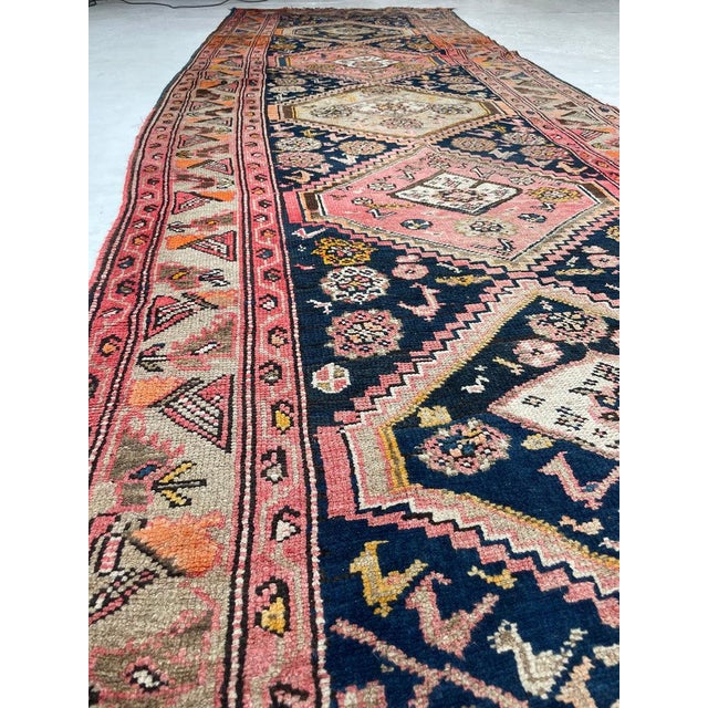 Wide Antique Runner SUNSET COLORS with Family of Sheep & Birds Woven Rug 4.4 x 12.4 For Sale In Milwaukee - Image 6 of 16