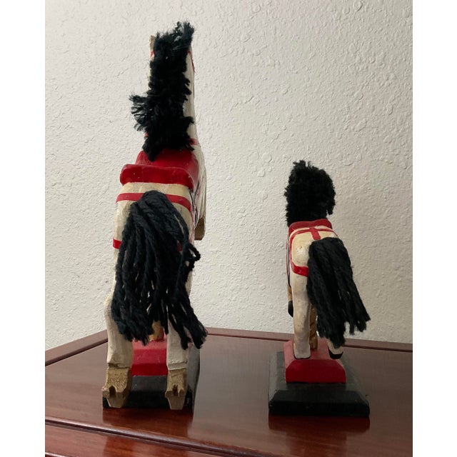 Hand-Carved Wooden Horse Figurines- Set of 2 For Sale In Los Angeles - Image 6 of 7