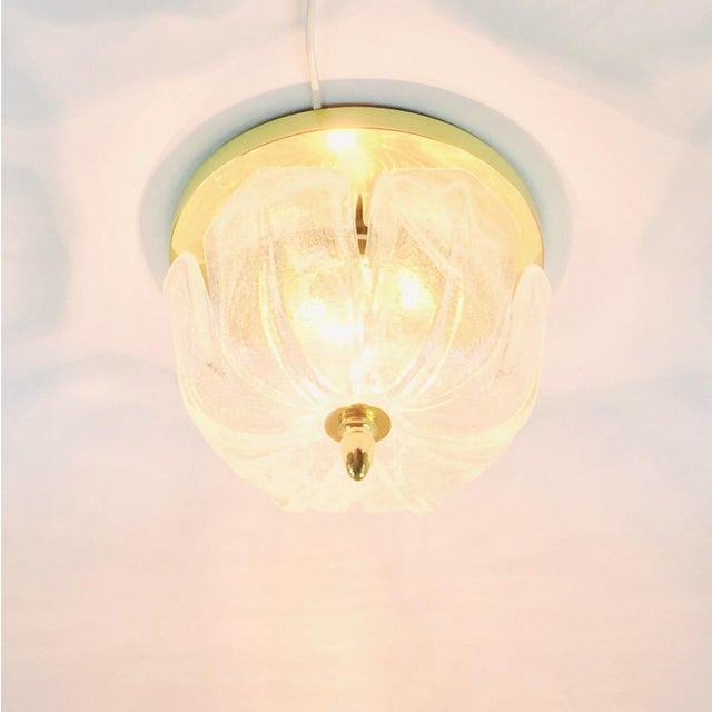 Gold Large Mid-Century Floral Glass & Brass Ceiling Light from Limburg, Germany, 1970s For Sale - Image 8 of 13