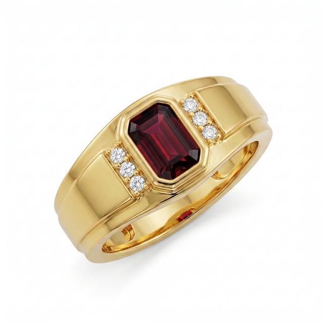 Make a bold statement with a perfect blend of vintage structure and modern luxury. This striking signet band features a...