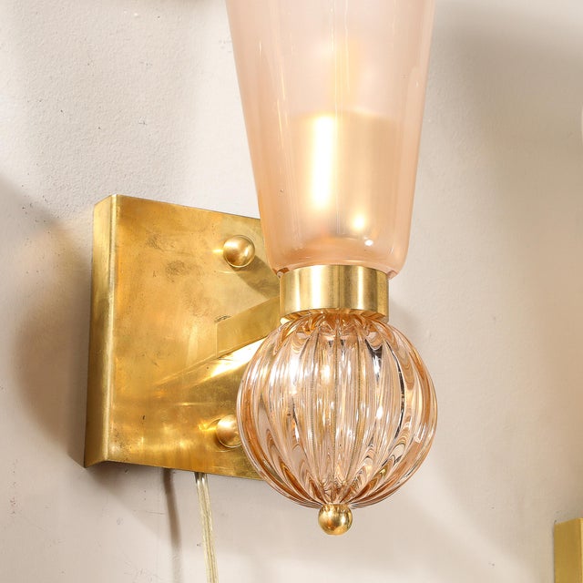 Modernist Hand-Blown Smoked Garnet Conical Murano Glass & Orbital Drop Sconces For Sale - Image 9 of 12