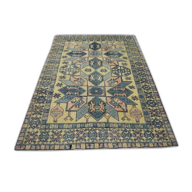 1960s Blue & Pink Vintage Turkish Rug 4'11" X 6'7" For Sale In Houston - Image 6 of 7