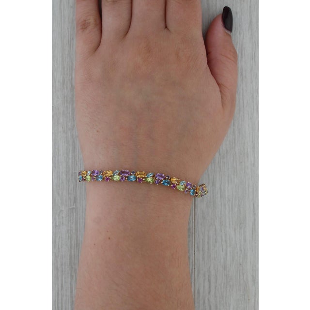 Gemstone 13.09ctw Gemstone Tennis Bracelet 14k Gold 8" Tanzanite Topaz Amethyst Peridot For Sale - Image 7 of 7