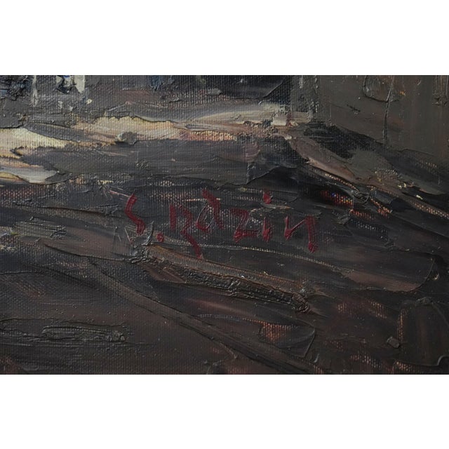 Paint European Street Artist Signed Oil Painting on Canvas For Sale - Image 7 of 12