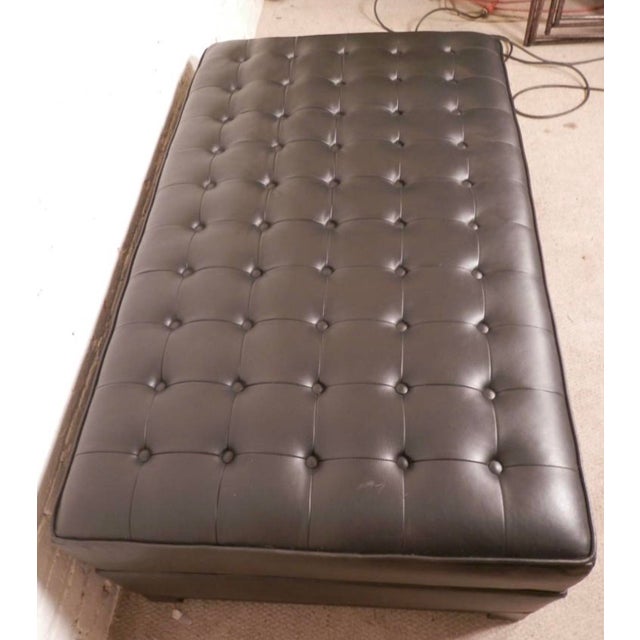 Mid 20th Century Tufted Large Black Leather Ottoman For Sale - Image 4 of 8