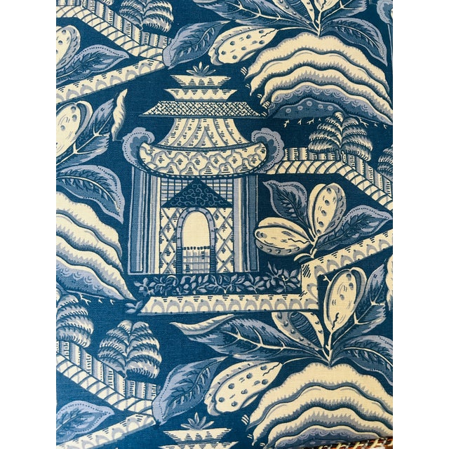 Pair of Regency Style Mahogany Armchairs With Blue and White Chinoiserie Cushions For Sale In Kansas City - Image 6 of 11