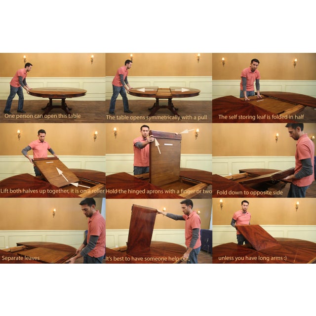 72-Inch Mahogany Pedestal Table With Self-Storing Leaf Opens to a 72 X 100 Inch Oval, an Ap Exclusive by AntiquePurveyor. For Sale - Image 16 of 18