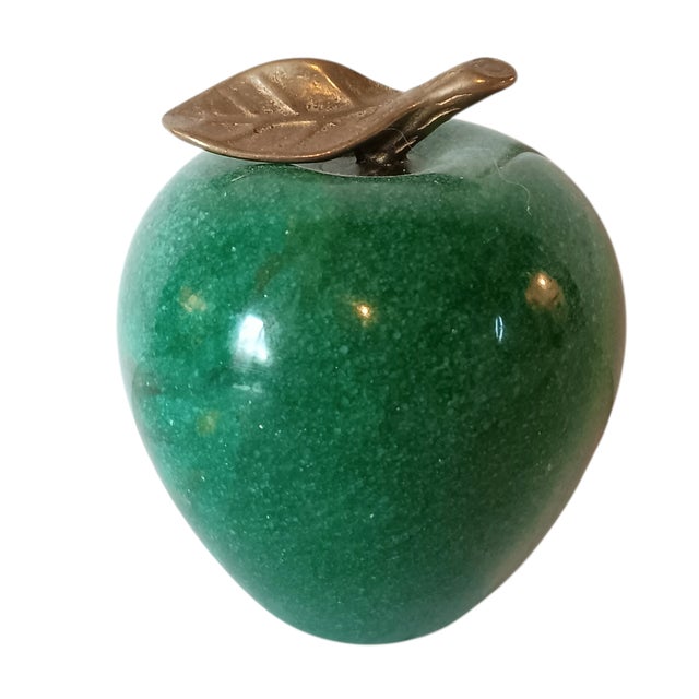 Green Vintage Green Marble Apple Paperweight With Brass Stem For Sale - Image 8 of 10