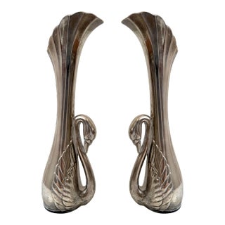 Art Deco Sterling Silver Swan Vases - Pair For Sale