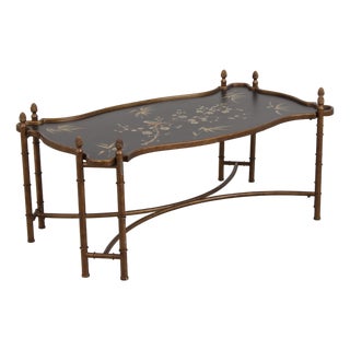 Stunning Bamboo Form Hand Painted Bird Motif Coffee Table For Sale
