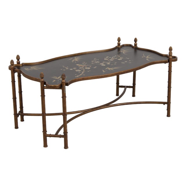 Stunning Bamboo Form Hand Painted Bird Motif Coffee Table For Sale