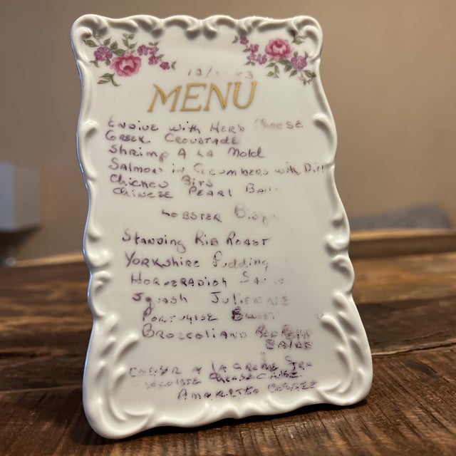 Victorian Vintage Victorian Style Porcelain Menu, Handpainted For Sale - Image 3 of 8