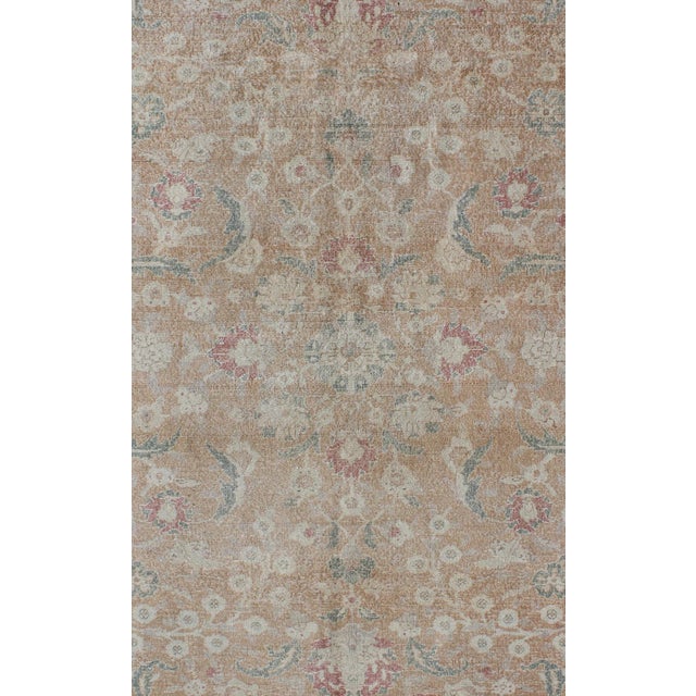Tribal Antique Turkish Sivas Rug With Tan Field and Faded Blue-Green Border Accents 5'2 X 7'2 For Sale - Image 3 of 8