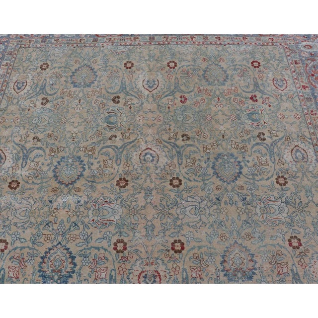Early 20th Century Antique Persian Khorassan Rug With Floral Design in Honey Cream & Dusty Blue 9 X 12'5 For Sale - Image 5 of 15
