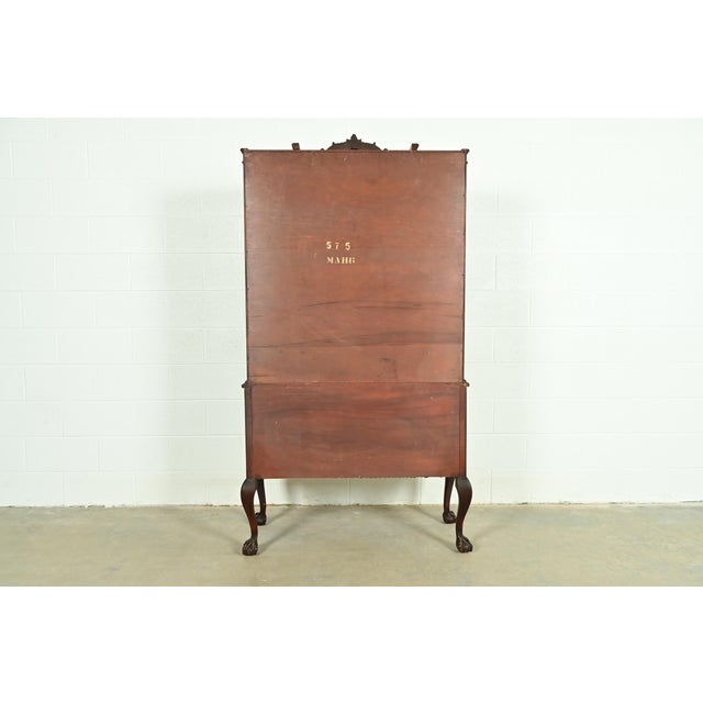 Romweber Chippendale Flame Mahogany Breakfront Bookcase Cabinet, Circa 1920s For Sale - Image 11 of 12