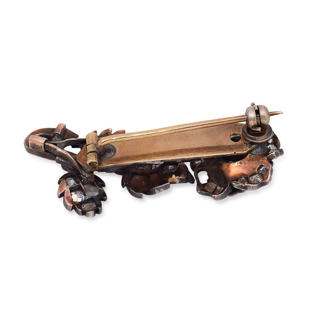 Late 19th Century Victorian Old Mine Cut Diamond Flower Silver Gold Brooch For Sale In Los Angeles - Image 6 of 7